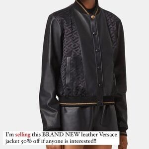 Versace Black Leather Bomber Jacket for Women